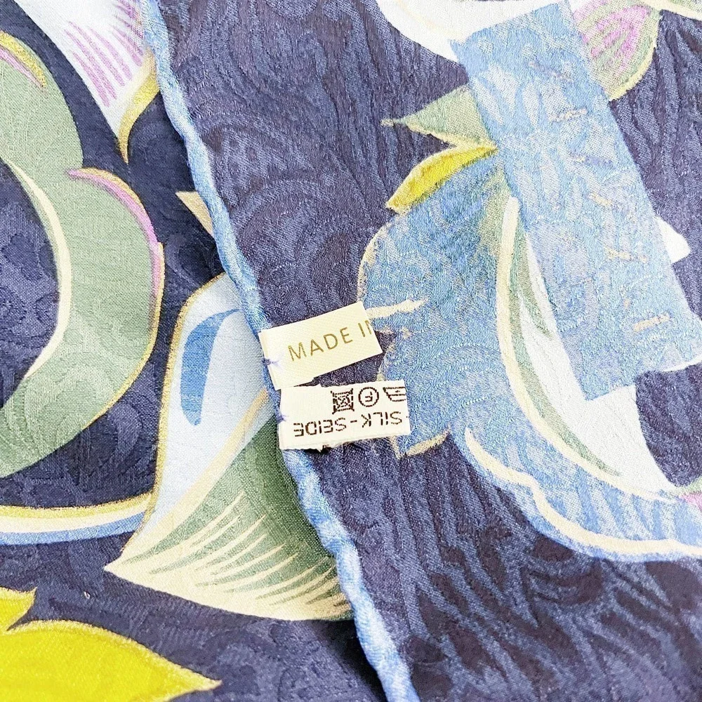 Lanvin Silk Patterned Scarf Raw Edge Detailing 100% Silk